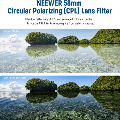 Miniatura 2 de NEEWER Filtro Polarizador de 58mm 30 Capas Multi Resistant Nanorecubierto Circular Polarizador(CPL) con Vidrio Óptico HD/Marco Ultra Delgado, Reduce