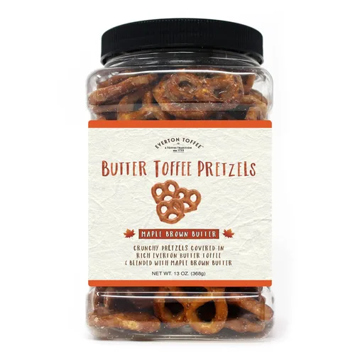 Everton Toffee Pretzels de Caramelo de Mantequilla – Sabor a Mantequilla Marrón de Arce (Frasco de 13 oz) Snack gourmet de vacaciones con arce,