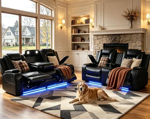 Miniatura 28 de Juego de sofá reclinable de cuero eléctrico con LED, juego de sala de estar de cuero, juego de sofá reclinable con puerto USB/soporte