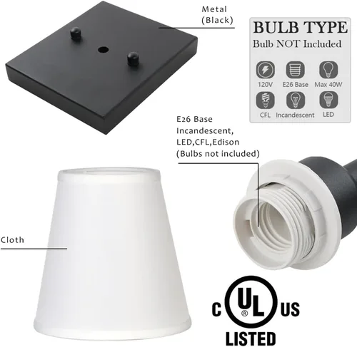 Miniatura 5 de Pathson Juego de 2 apliques de pared de baño cableados con pantalla de tela blanca, iluminación de pared de tela para sala de estar, dormitorio