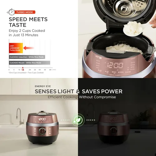 Miniatura 7 de CUCKOO Arrocera de alta presión de 6 tazas (sin cocinar) / 12 tazas (cocidas) con tecnología de calentamiento por inducción, arrocera versátil