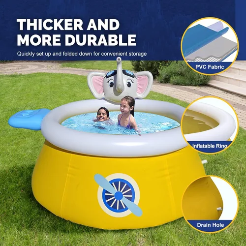 Miniatura 3 de DIMAR GARDEN Piscina inflable de espray de piscina de 6 pies x 29 pulgadas, piscina de elefante redonda al aire libre con anillo superior de aire