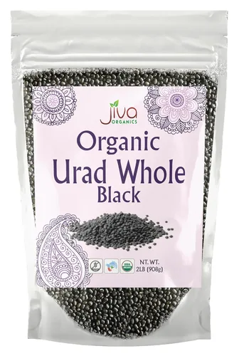 Jiva Organics Bolsa orgánica de Urad entera de 2 libras - Black Gram Dal, Urad Dal Whole - Sin OMG, sin gluten