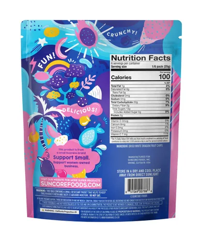 Miniatura 2 de Suncore Foods White Dragon Fruit Chips - Bocadillo crujiente de Pitaya de 5.32 onzas, sin gluten, sin OMG, vegano, bolsa resellable Freeze-Dried