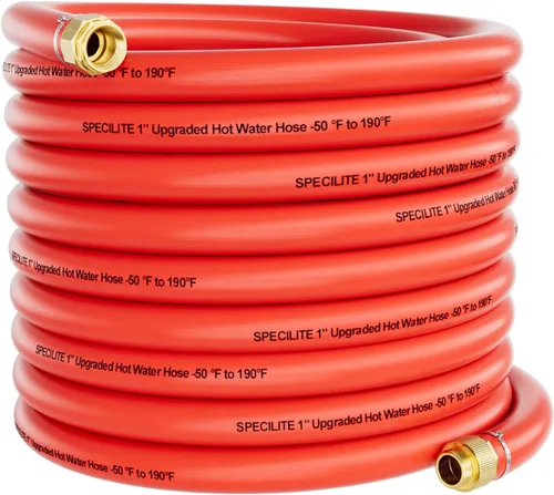 SPECILITE Manguera de agua de jardín fría/caliente de 1 pulgada, 50 pies, -50 ℉ a 190 ℉, alto flujo de agua, flexible y ligera, tubo de goma