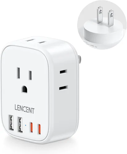 Miniatura 14 de LENCENT - Adaptador de enchufe de viaje europeo, enchufe plegable tipo C de Estados Unidos a Europa con 4 tomas, 4 puertos USB (2 USB C), adaptador