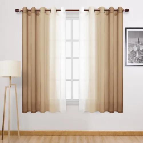 Miniatura 90 de DWCN Cortinas Transparentes de Lino Sintético Negro Degradado Ombré - Cortinas Semi Transparentes de Gasa con Ojales en la Parte Superior