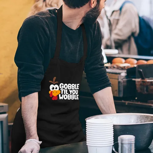 Miniatura 3 de Delantales de Acción de Gracias para mujeres y hombres con bolsillos, delantal de pavo Gobble Til You Wobble, regalos de parrilla de cocina