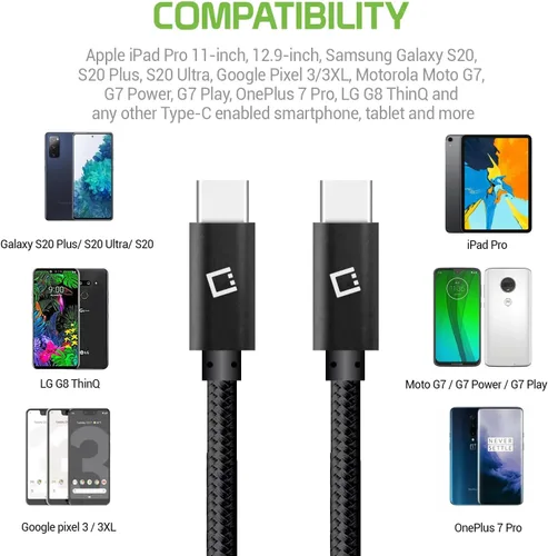 Miniatura 3 de Cable de carga rápida dual USB-C/PD de 60 W compatible con Nothing Ear 1 Plus 5Gbps transferencia de datos para entrega de energía de alta capacidad