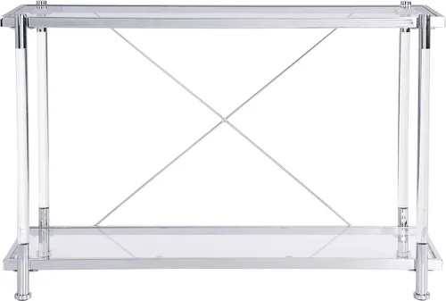 Miniatura 5 de Moderna mesa consola de cristal plateado, mesa de sofá estrecha para entrada con estantes de almacenamiento de 2 niveles para pasillo, espacio