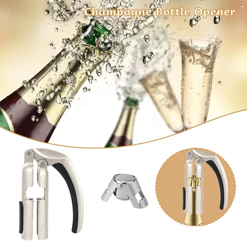 Miniatura 5 de Abrebotellas de champán y tapón de botellas, removedor de corcho de champán espumoso portátil de aleación de zinc, fácil de usar, tirador de corcho