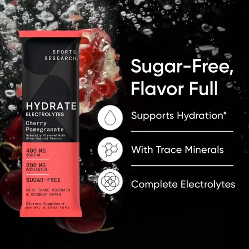 Miniatura 4 de Sports Research® Hydrate Paquetes de Polvo de Electrolitos - Sin Azúcar y con Sabor Natural con Vitaminas, Minerales y Agua de Coco - Apoya