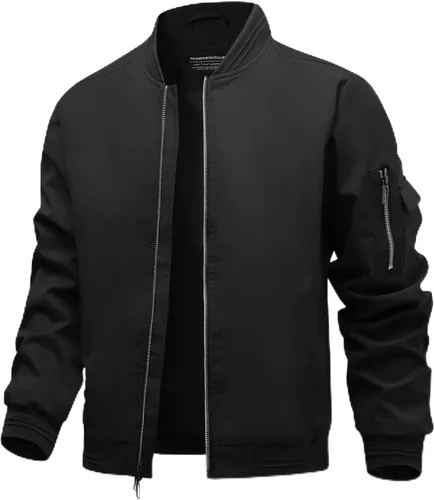 Miniatura 19 de Polu Chaquetas bomber para hombre con bolsillos, chaquetas cortavientos ligeras, cremallera de 2 vías, abrigo casual de negocios para otoño e