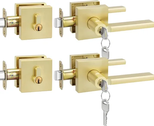 Miniatura 10 de Goldenwarm Manija de puerta simulada de oro cepillado – Palanca interior decorativa sin giro para despensa, puertas francesas y armarios (2 piezas)