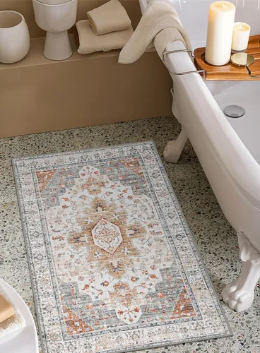 Miniatura 7 de Moynesa Alfombra ultra fina lavable de 2 x 3 pies, alfombra pequeña de cocina para entrada, interior, antideslizante, tapete vintage para puerta