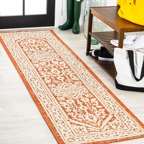 Miniatura 75 de Eyely BMS101D-28 - Alfombra de pasillo con textura de medallón de Santa Mónica Slesi, para interiores y exteriores, estilo costero, bohemio, Gris