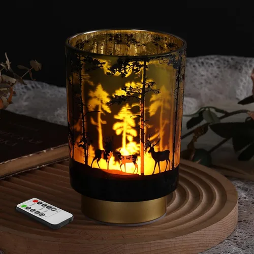 Miniatura 16 de Eywamage Pequeña lámpara de mesa con pilas con control remoto, lámpara de cristal inalámbrica de ciervo del bosque para dormitorio, sala de estar
