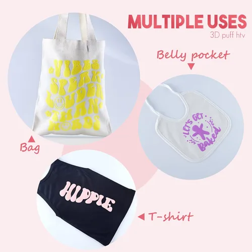 Miniatura 4 de Tintnut Vinilo de Transferencia de Calor Puff, 11 Hojas, 12" x 10", Espuma 3D Hinchada Colorida HTV de Planchar en Vinilo para Camisetas DIY