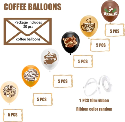 Miniatura 2 de 30 globos de café, 6 estilos para suministros de fiesta de café y decoraciones de cumpleaños