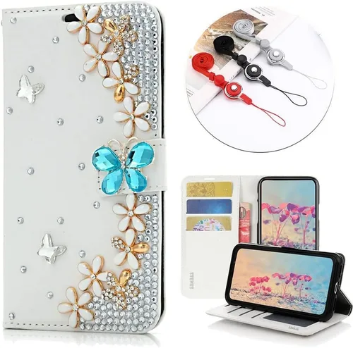 Miniatura 2 de Bling Wallet - Funda de piel compatible con iPhone 15, elegante, hecha a mano en 3D, diseño floral, diseño floral, para niñas y mujeres, con correa
