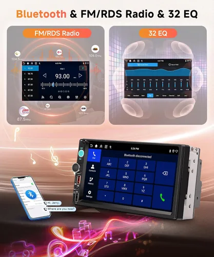 Miniatura 4 de Rimoody Estéreo de coche de doble DIN Android de 4 GB+64 GB con Carplay inalámbrico y Android Auto, pantalla táctil IPS de 7 pulgadas, FM/RDS