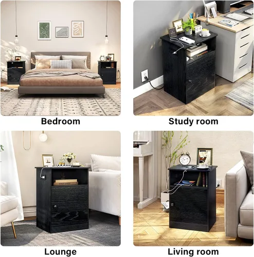 Miniatura 4 de TC-HOMENY Mesa auxiliar estrecha con estación de carga, mesa auxiliar, tapa abatible, estante y puertos USB mesita de noche para sala de estar