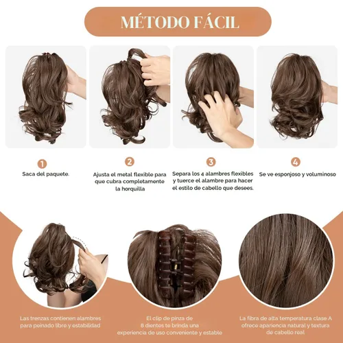 Miniatura 3 de CJL HAIR - Extensiones de cabello sintético con pinza de garra para coleta corta, rizado/ondulado, DIY, metálicas flexibles, pieza de cabello C-Sal
