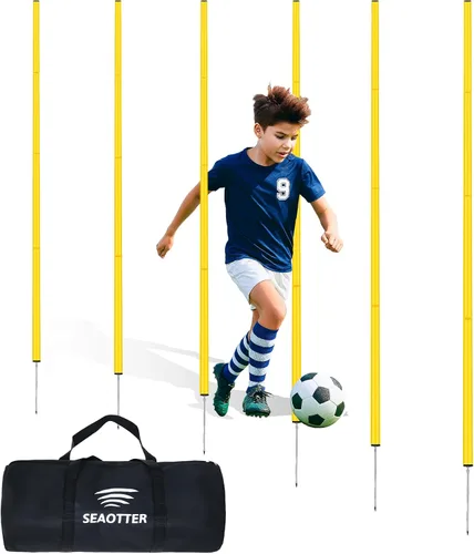 Miniatura 9 de SEAOTTER Bastones de entrenamiento de agilidad de fútbol, 6/10/20 unidades de 6 pies ajustables desmontables para entrenamiento de velocidad