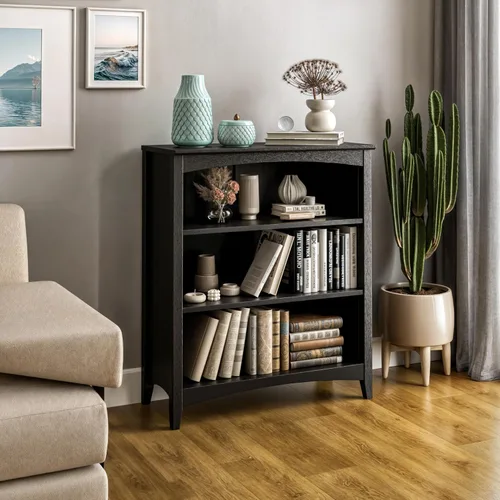 Miniatura 11 de Camaflexi Estantería estilo Shaker de 4 estantes, madera maciza, 48 pulgadas de alto, estantería ajustable, parte trasera cerrada, estantería