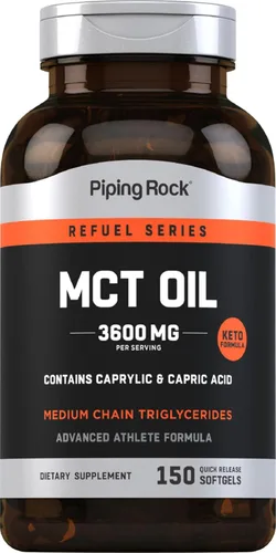 Piping Rock Cápsulas de cápsulas blandas de aceite MCT de 3600 mg | 150 píldoras | Suplemento aprobado por ceto con ácido caprílico y cáprico | Sin