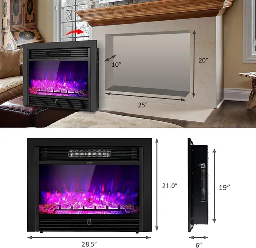 Miniatura 6 de RELAX4LIFE Insertos de chimenea eléctrica de 28.5 pulgadas, calentador de chimenea empotrado en la pared y en la pared con 3 colores de llama, 5