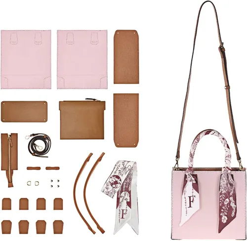 POPSEWING Mini bolso de mano de cuero de grano superior, kit de bricolaje, bolsa de hombro cruzada con kits de costura para mujeres y niñas, kit de