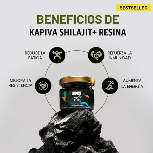 Miniatura 3 de Kapiva Resina Shilajit orgánica del Himalaya Plus-500mg Ultra pura, grado dorado, mineral de más de 80 trazas, ácido fúlvico, probada
