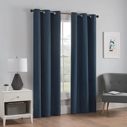 Cortina opaca térmica de microfibra, con ojales, Poliéster, Marino, 63 Azul marino