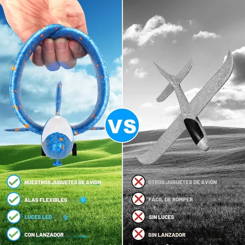 Miniatura 5 de Fuwidvia Paquete de 4 juguetes lanzadores de aviones, juguete de avión de espuma LED con 2 modos de vuelo para niños, juguetes voladores al aire