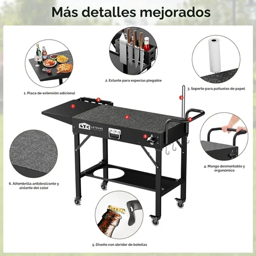 Miniatura 4 de Carro para parrilla Leteuke para Blackstone, mesa de parrilla portátil al aire libre, carro plegable con ruedas para Ninja, soporte para parrilla
