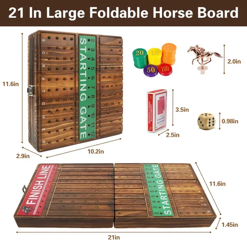 Miniatura 4 de FUNNYB&G Juego de mesa de carreras de caballos de 21 pulgadas, plegable, grande, juego de carreras de caballos para adultos con 11 caballos