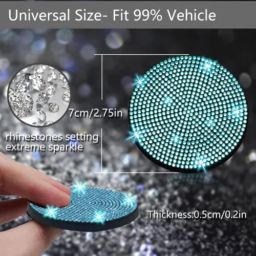 Miniatura 2 de NBTEPEM 2 posavasos de auto con diamantes de imitación, 2.75 pulgadas, antideslizantes, a prueba de golpes, universal, a la moda, para auto