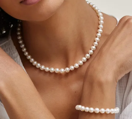 Miniatura 2 de The Pearl Source Real Pearl Necklace for Women with AAA+ Quality Round White Freshwater Genuine Cultured Pearls Pearl Strand with 14K Gold Plated