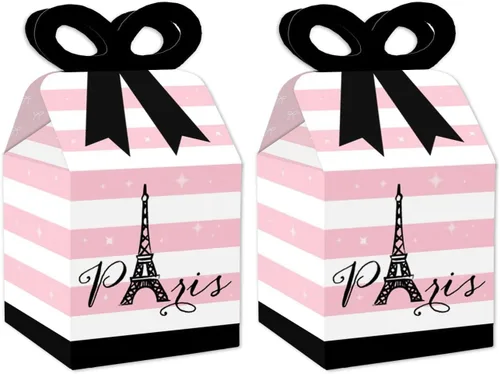Miniatura 9 de Big Dot of Happiness París, Ooh La La - Cajas de regalo cuadradas para baby shower o fiesta de cumpleaños - Juego de 12 cajas de lazo con temática