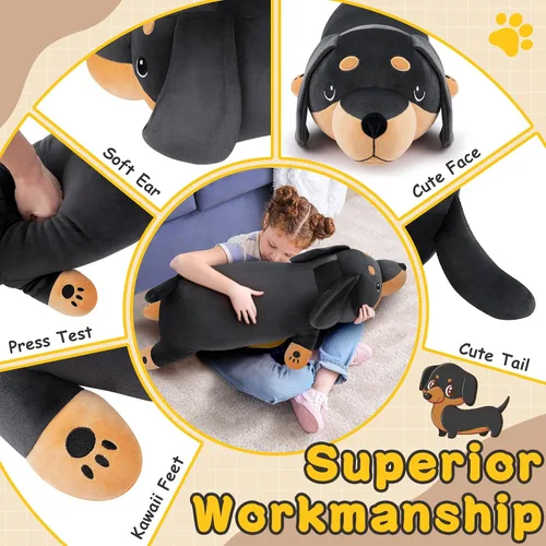 Miniatura 3 de Peluche de Perro Salchicha Negro Gigante de 30'' - Animal de Peluche de Perro Weiner Grande, Almohada de Peluche, Peluches, Juguete de Peluche