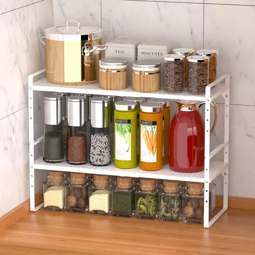Miniatura 4 de Redrubbit Estante de almacenamiento ampliable para gabinete, altura ajustable, de metal, organizador de cocina, estantes para especias para cocina