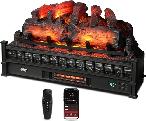 Miniatura 11 de TURBRO Eternal Flame - Calentador eléctrico de cuarzo infrarrojo WiFi de 30 pulgadas con sonido crujiente, troncos de madera de pino realistas