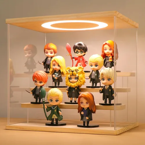 Miniatura 6 de LASOA Vitrina acrílica de 3 niveles con luz LED ajustable, caja transparente para figuras de acción, coleccionables y miniaturas, estante