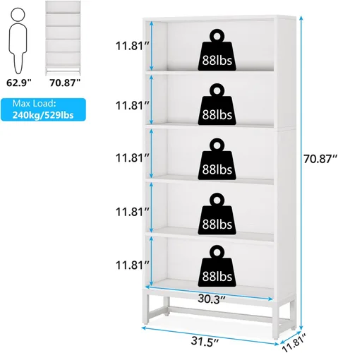 Miniatura 2 de Tribesigns Estantería Alta Negra Librero, Estanterías Grandes de 70.8" Pulgadas Organizador con Luces LED, Estantería de Biblioteca Independiente