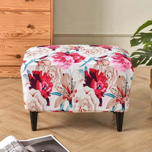 Miniatura 18 de Funda elástica otomana rectangular para taburete, funda de elastano estampada para reposapiés, protector antideslizante para reposapiés, con parte #1