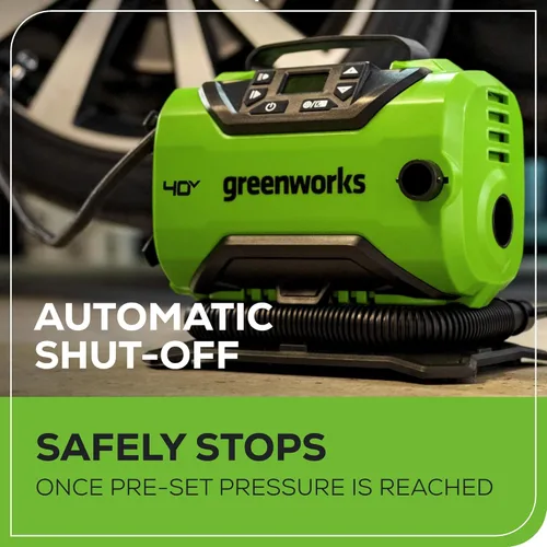 Miniatura 5 de Greenworks Inflador de neumáticos inalámbrico de 24 V con batería USB de 2 Ah y cargador de 2 A, compresor de aire portátil (160 PSI) con apagado