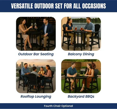 Miniatura 3 de Phat Tommy Mesa y sillas altas para exteriores, muebles de polietileno, juego de barras Adirondack para exteriores, juego de patio de altura