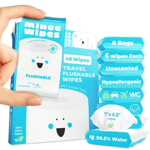 Toallitas Imposibiliblemente Compactas para Viajes, Eliminables - 99.5% de Agua y Aloe - Seguras para Piel Sensible, Hipoalergénicas y Sin Perfume -