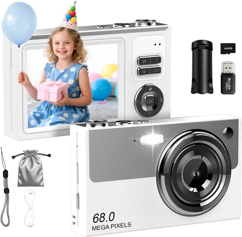 Miniatura 10 de Cámara digital para niños y principiantes, cámara digital 4K con tarjeta SD de 64 GB, zoom 16X, cámara compacta de apuntar y disparar con pantalla